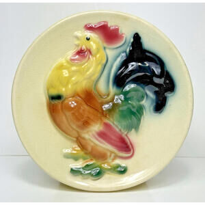 VTG Royal Copley Rooster Wall Pocket Ceramic Round Planter Wall Decor Vase